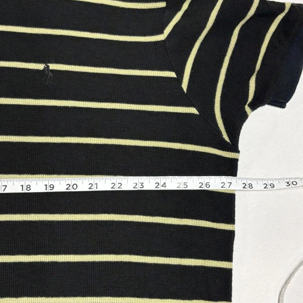 Polo Ralph Lauren Polo Shirt Men XL Black Yellow Striped Waffle Knit Preppy Logo